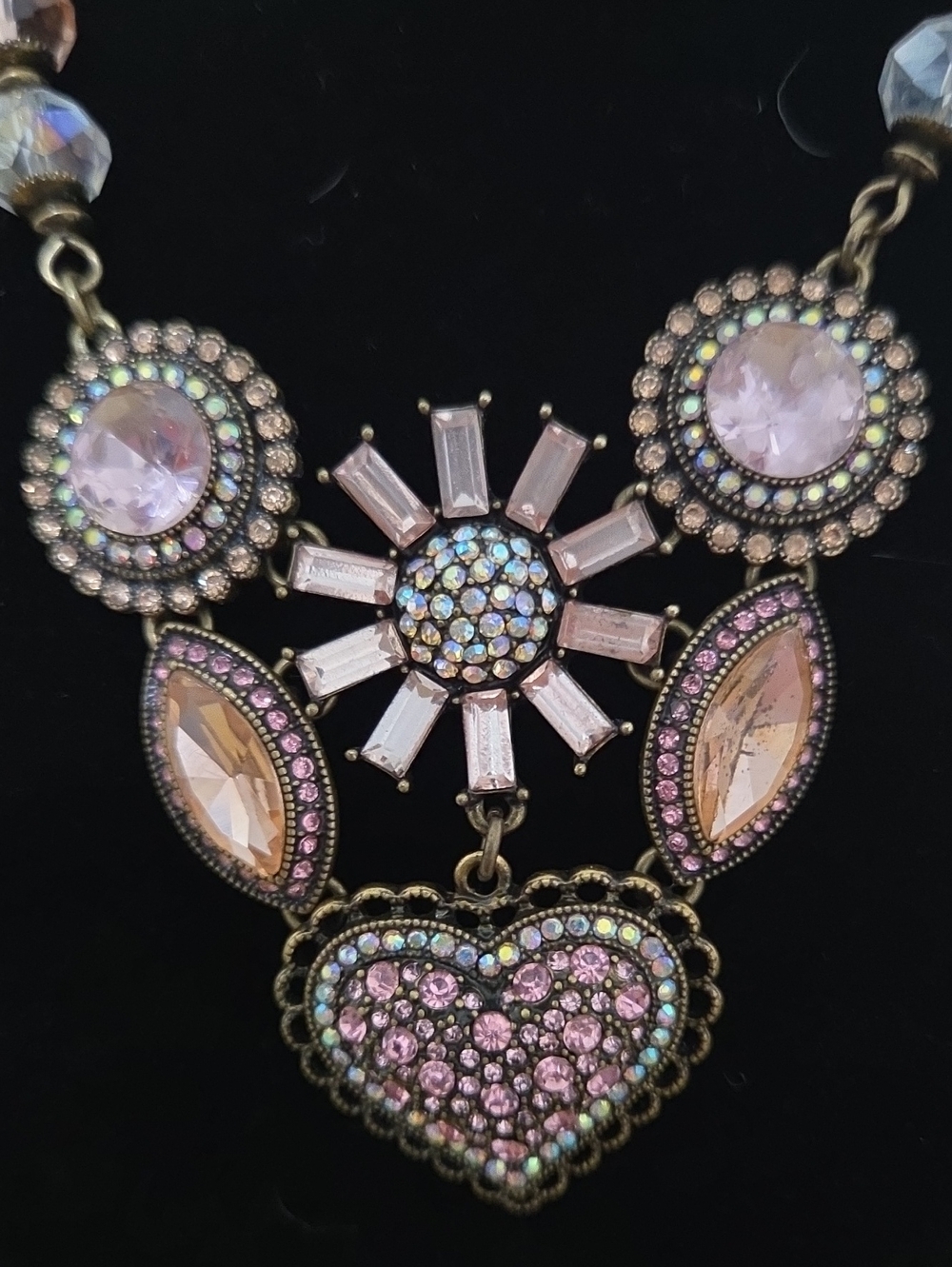 BETSEY JOHNSON Pink Crystal Heart & Floral Statement Necklace - Picture 3 of 5